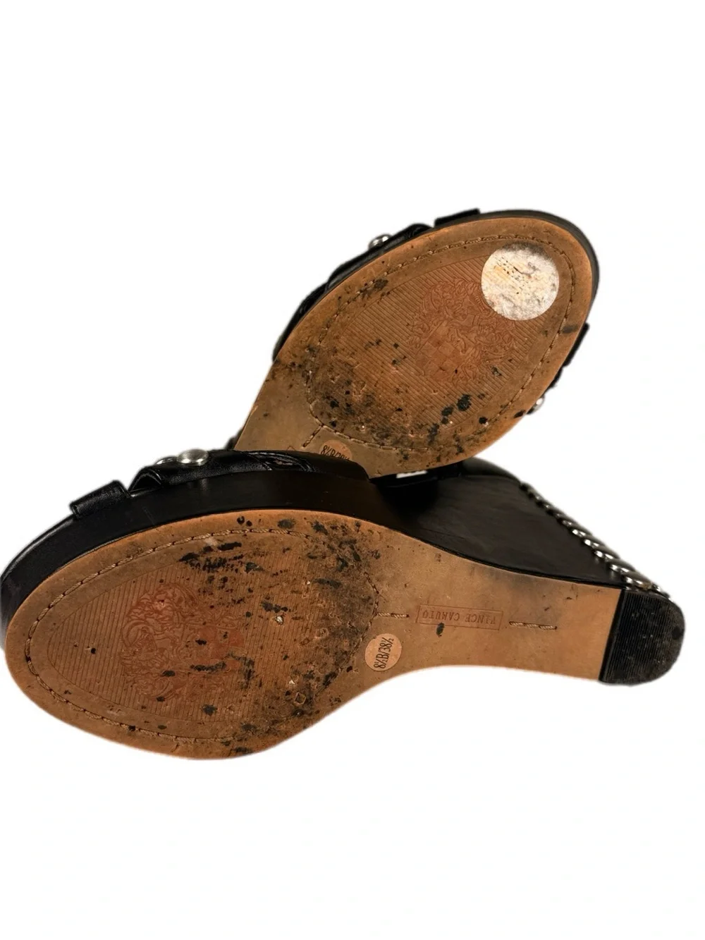 Vince Camuto | Black Studded Platform T-Strap Wedges